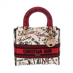 CHRISTIAN DIOR LADY LITE Canvas Handbag Red White